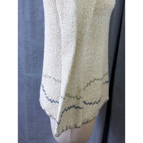 Northern Isles Cream Textured Silk Blend Knit Sweater Branch Embroidery Small - Picture 6 of 10